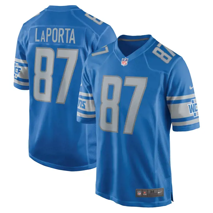 Maillot de match NFL des Lions Det Sam LaPorta BLEU