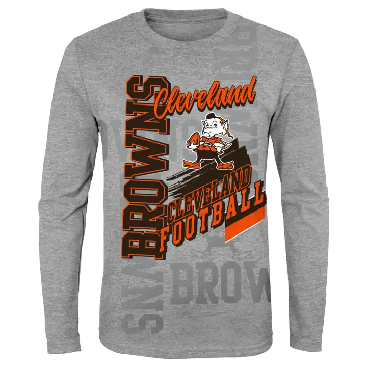 T-shirt manches longues rétro Cleveland Browns NFL pour jeune GRIS