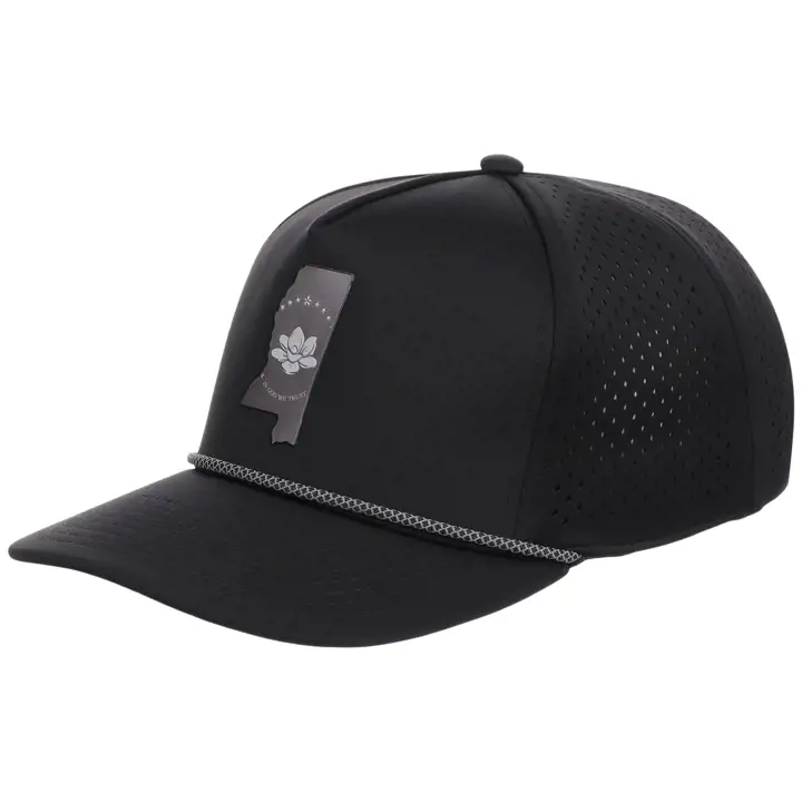 Casquette technique à 5 panneaux Mississippi Reflective avec corde, noire