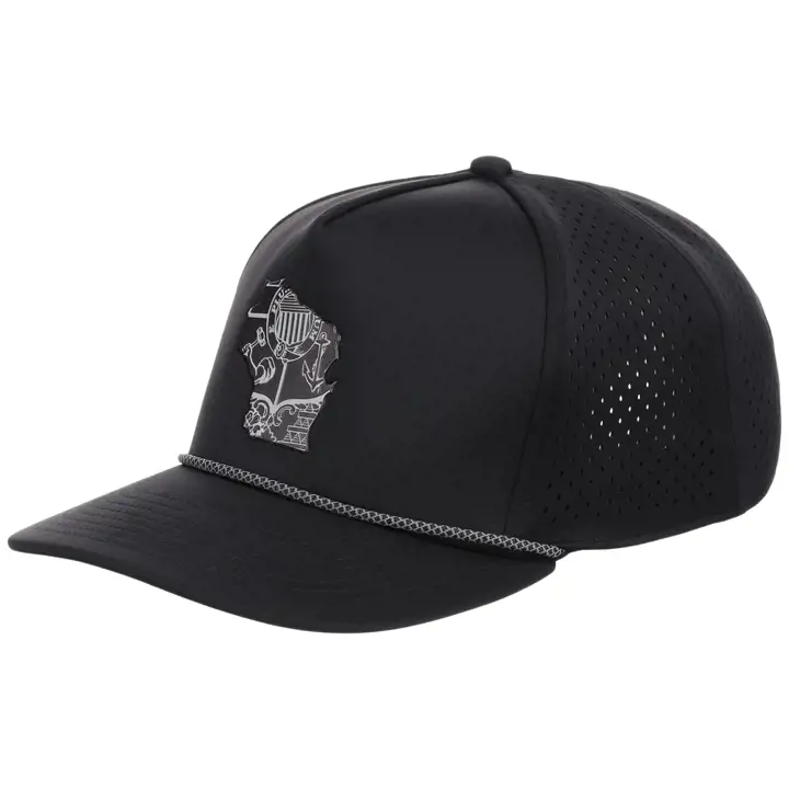 Casquette technique 5 panneaux réfléchissante Wisconsin avec corde NOIRE