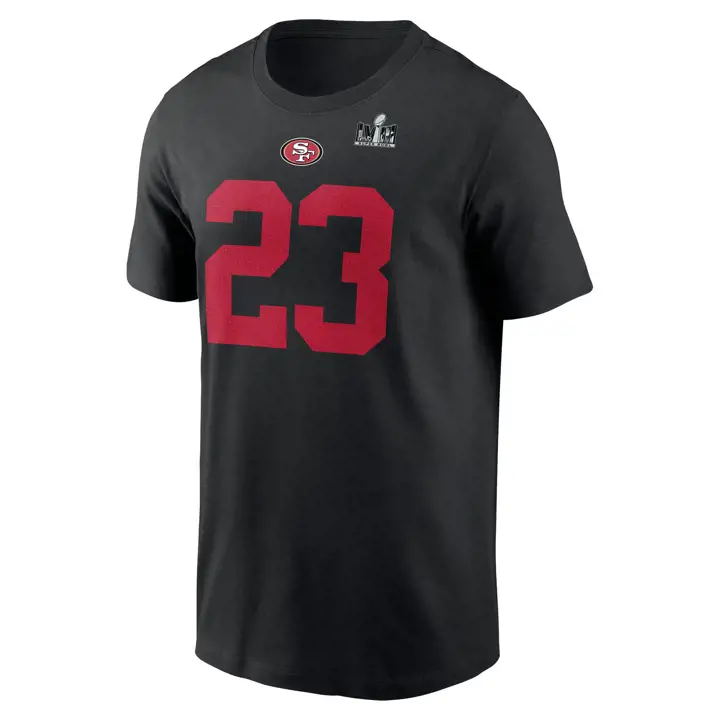 T-shirt N&N 24 Christian McCaffrey avec écusson SB LVIII des 49ERS NFL pour homme