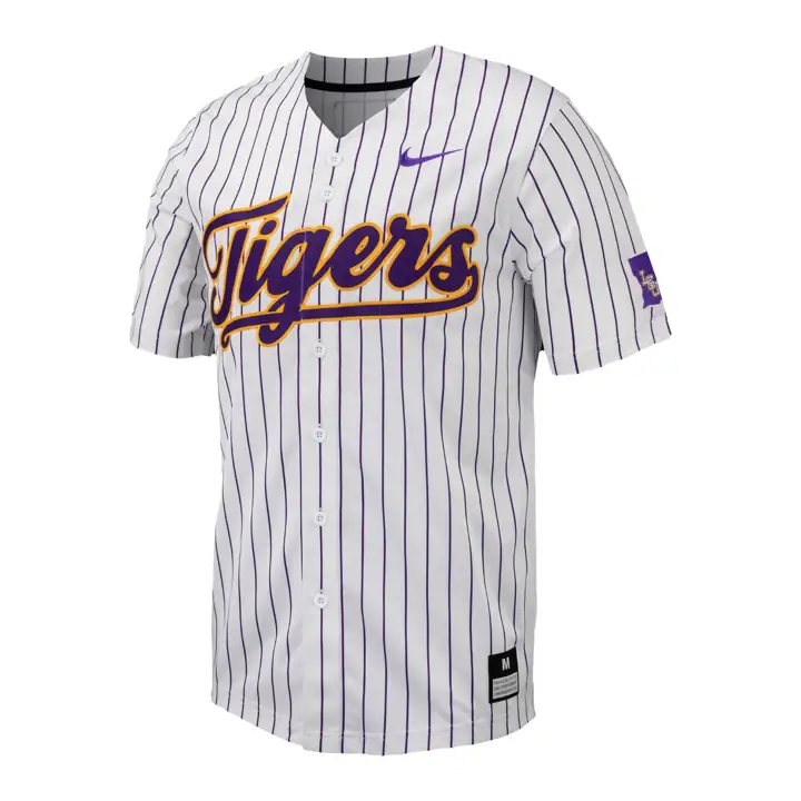 Maillot de baseball réplique pour homme L.S.U. Boutonnage intégral Rayures fines
