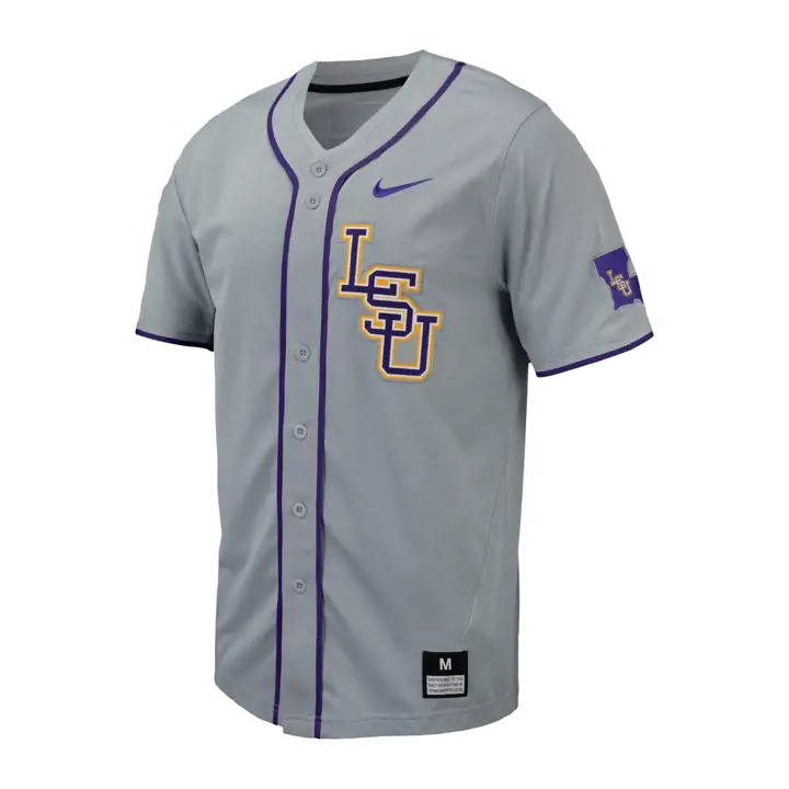 Maillot de baseball réplique pour homme L.S.U. Entièrement boutonné SP24 gris