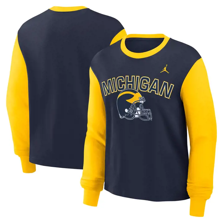 T-shirt à manches longues large Michigan Wolverines NCAA Femme Bleu Marine