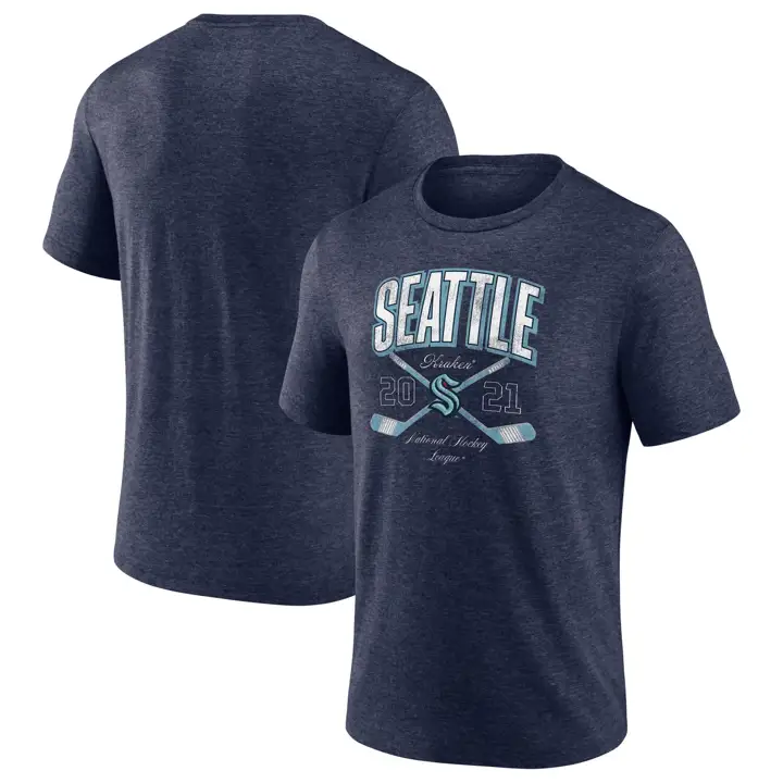 T-shirt tri-mélange marine à bâtons croisés des Kraken de Seattle NHL