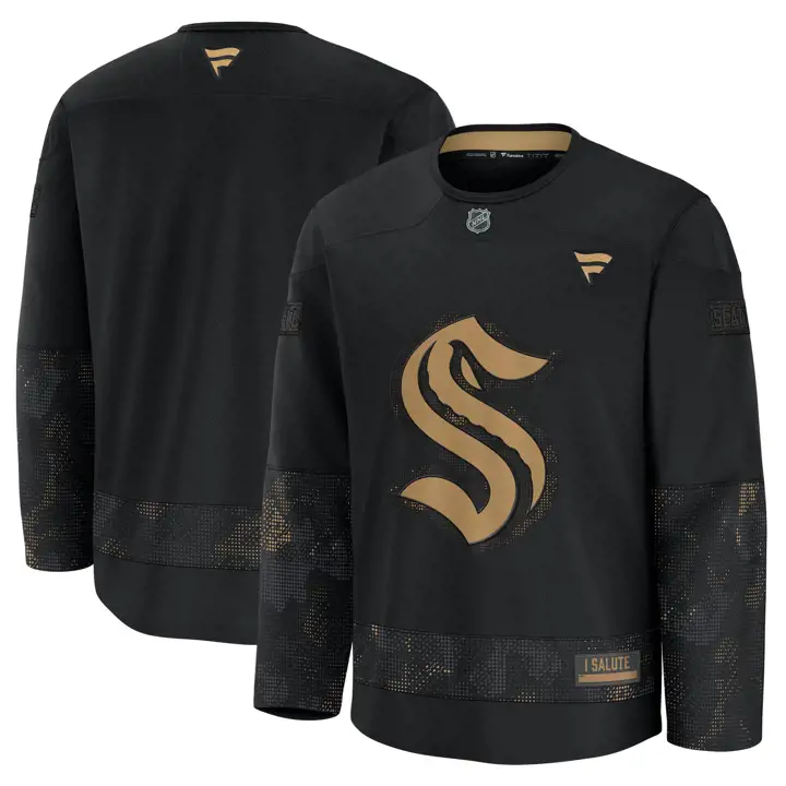 Maillot d'entraînement des Kraken de la LNH Hommage aux militaires 24 NOIR/CAMO