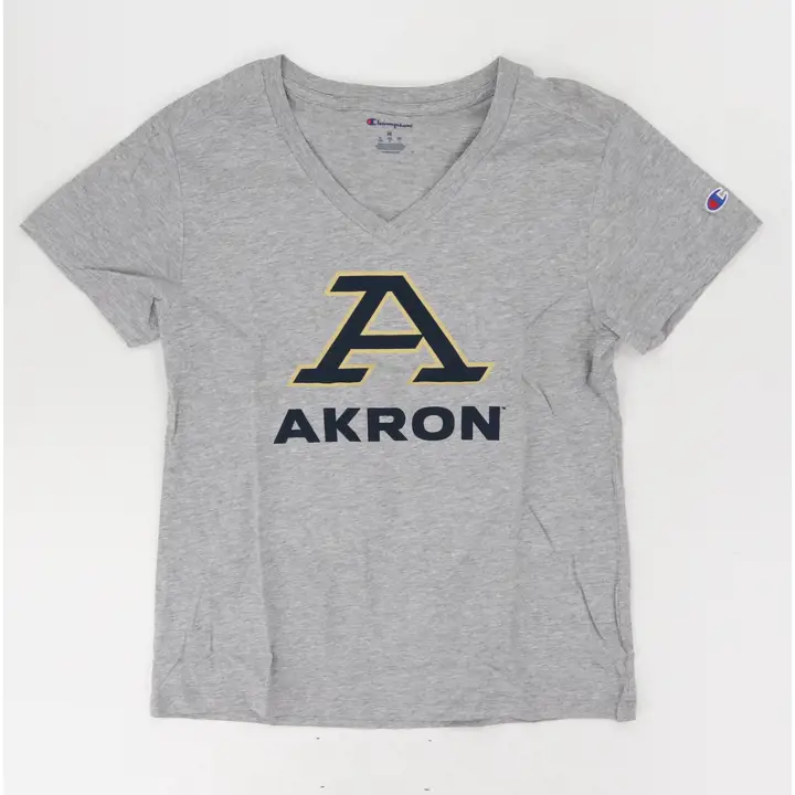 T-shirt à col en V coupe droite femme NCAA Zips d'Akron gris