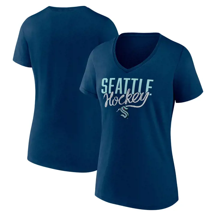 T-shirt Seattle Kraken NHL pour femme avec lacets de skate, manches courtes, 24 MARINE