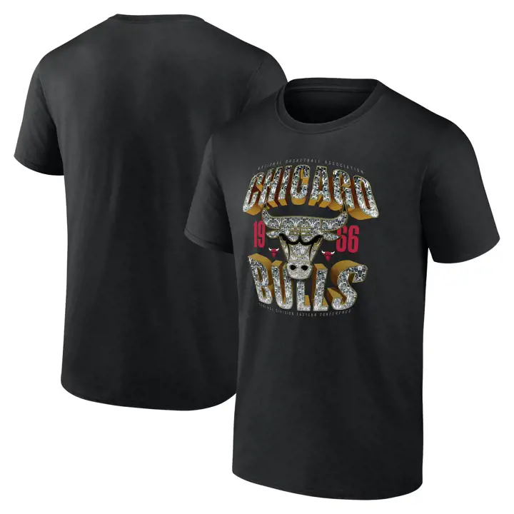 T-shirt Chicago Bulls NBA Iced Out Noir