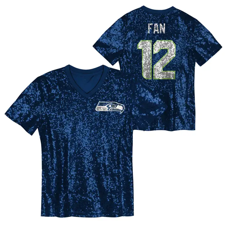 T-shirt Seattle Seahawks NFL avec sequins N&N pour filles FAN 12 marine