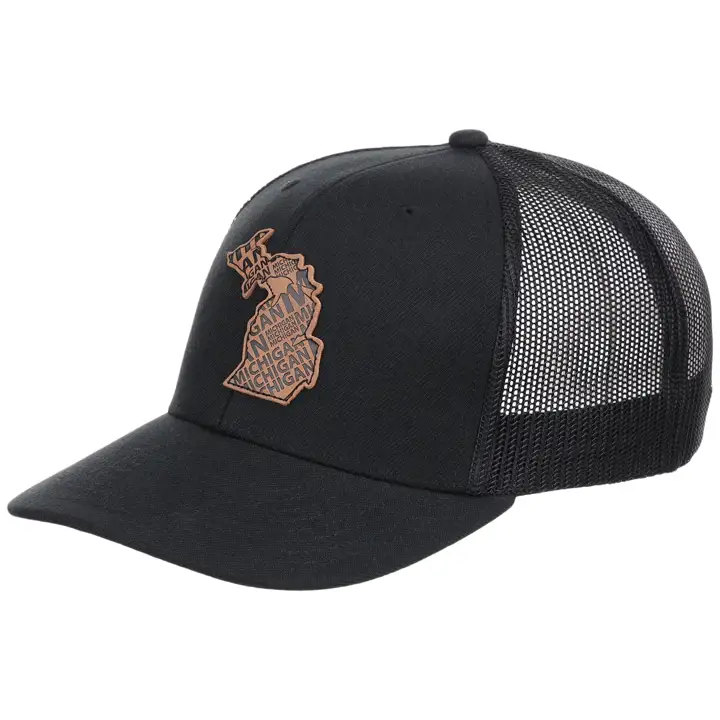 Casquette de routier MICHIGAN en cuir à 6 panneaux NOI/MAR