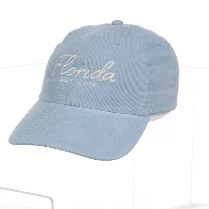 Casquette Papa en Velours Côtelé FLORIDA Color Pack Bleu Ciel/Blanc