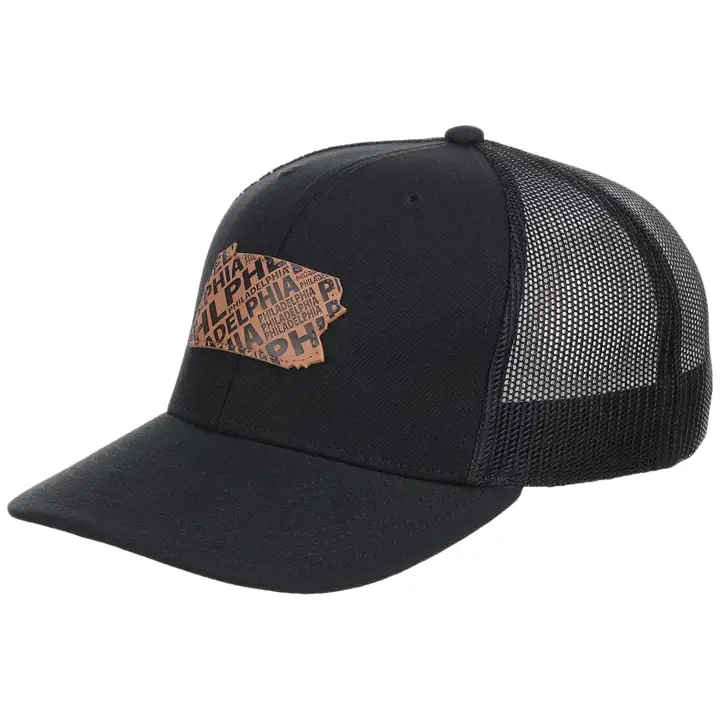 Casquette Trucker 6 panneaux en cuir Philadelphia NOIR/MARRON