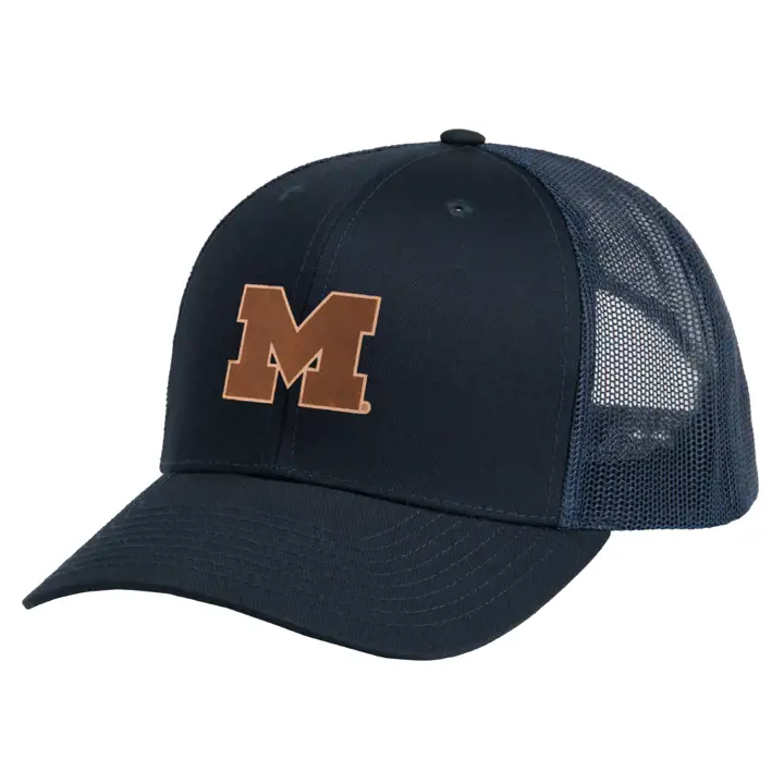 Casquette trucker bleue marine avec logo en cuir Michigan Wolverines NCAA