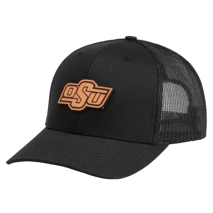 Casquette camionneur noire Oklahoma State Cowboys NCAA avec logo en cuir