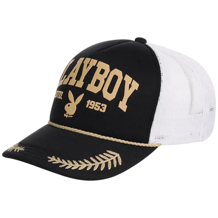 Playboy Casquette camionneur en mousse universitaire noire avec logo doré
