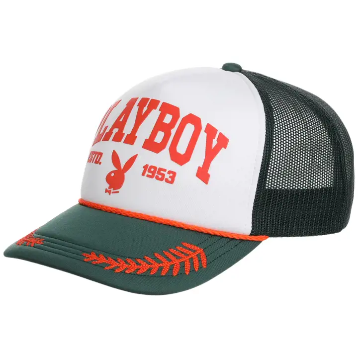 Casquette de camionneur Playboy Varsity en mousse Blanc/vert