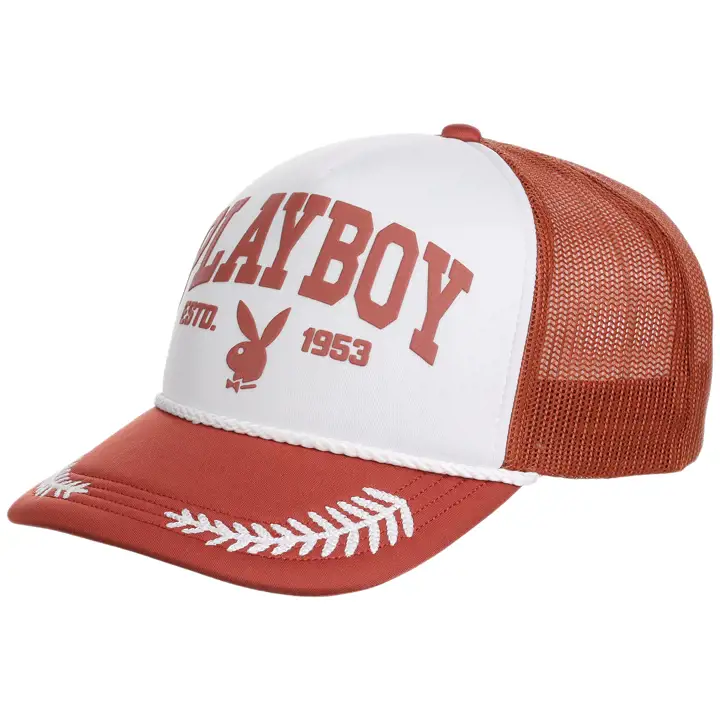 Playboy Casquette camionneur en mousse universitaire blanche/orange