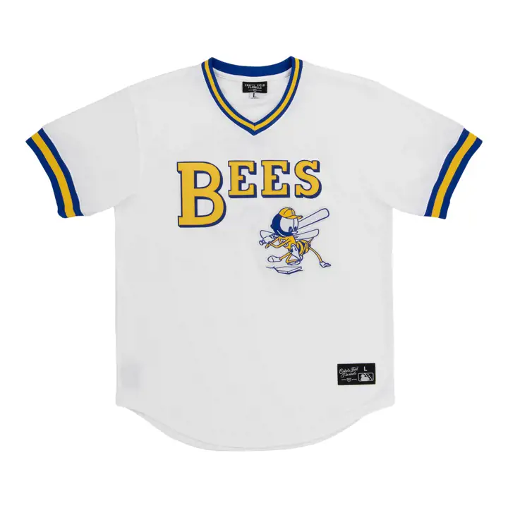 Maillot Vintage Burlington Bees EFF MiLB Col en V BLA/JAU/BLEU