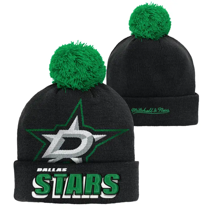 Dallas Stars LNH MN JUNIOR BONNET TRICOT AVEC POMPON NOIR