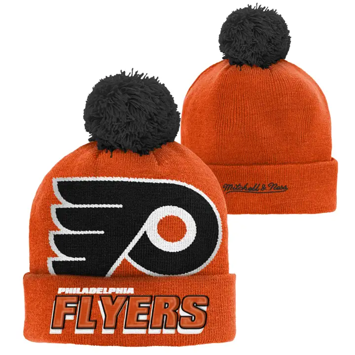 Bonnet en maille avec pompon pour jeune fan des Flyers de Philadelphie (LNH), coloris orange