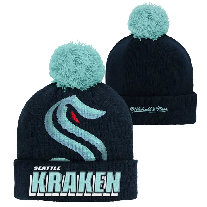 BONNET À POMPON SEATTLE KRAKEN LNH ENFANT MARINE