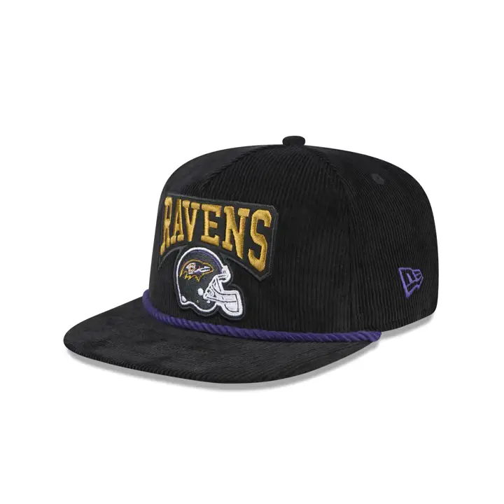 Casquette de golf rétro en velours côtelé NFL Baltimore Ravens noire