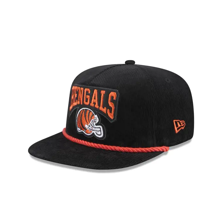 CINCINNATI BENGALS NFL Casquette de golf rétro en velours côtelé noire