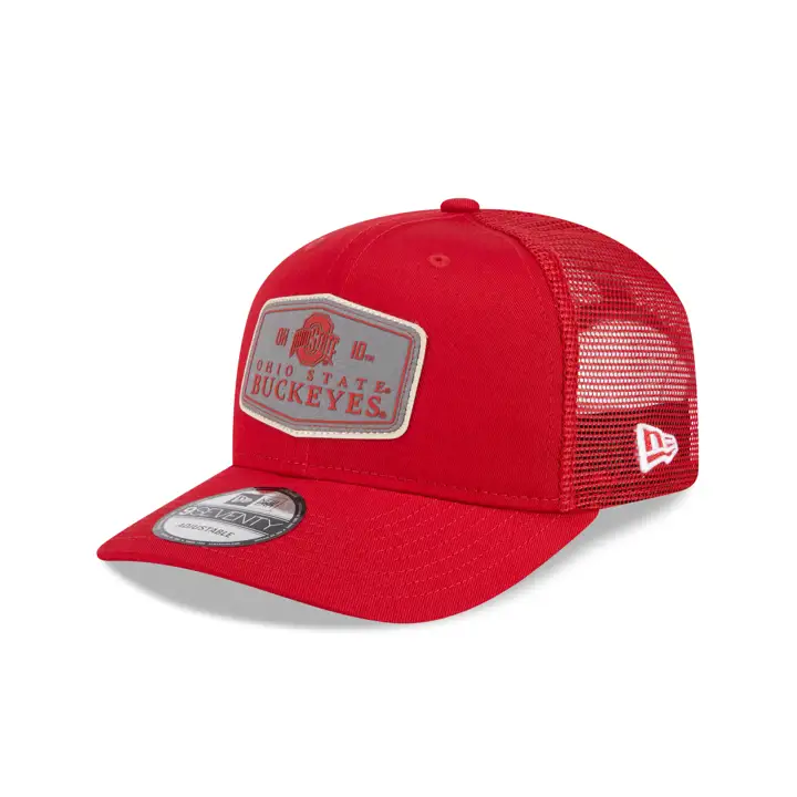 Ohio State Buckeyes NCAA Grise Écusson Casquette Trucker Rouge