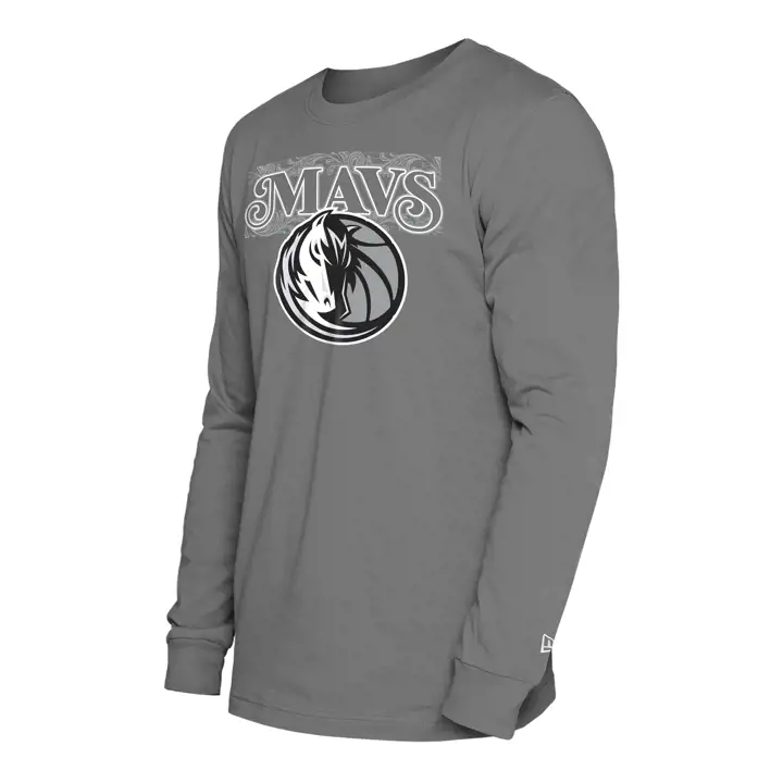 T-shirt manches longues Dallas Mavericks NBA City Edition Baseline GRIS/BLANC