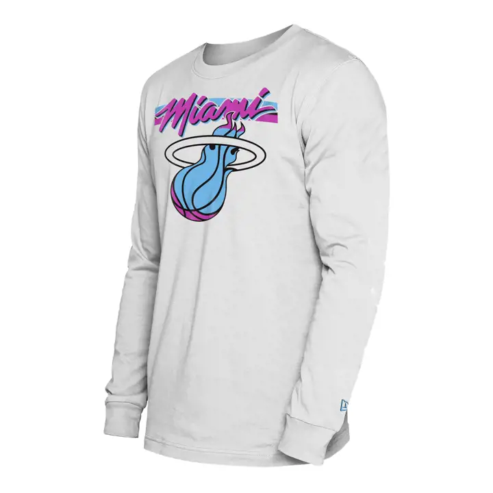 Miami Heat NBA City Edition Baseline T-Shirt ML WHT/LBL/PNK
