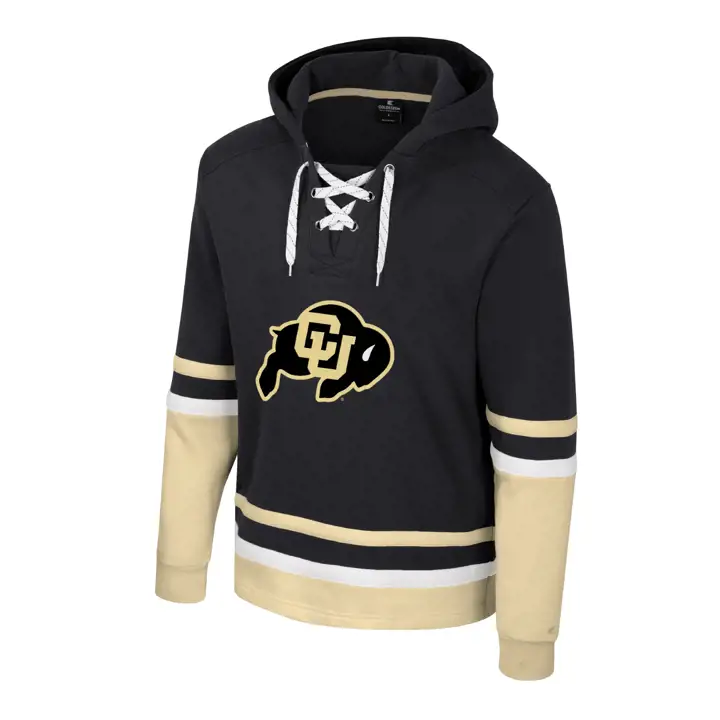 Colorado Buffaloes NCAA SWEAT À CAPUCHE EN POLAIRE AVEC LACETS ET ANNEAUX Noir