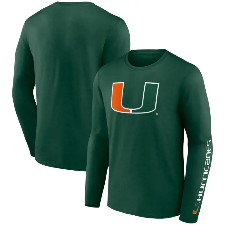 Miami Hurricanes NCAA Multi Hit Manches Longues T-Shirt vert