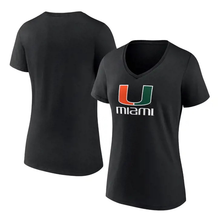 T-shirt col en V noir Miami Hurricanes NCAA pour femme