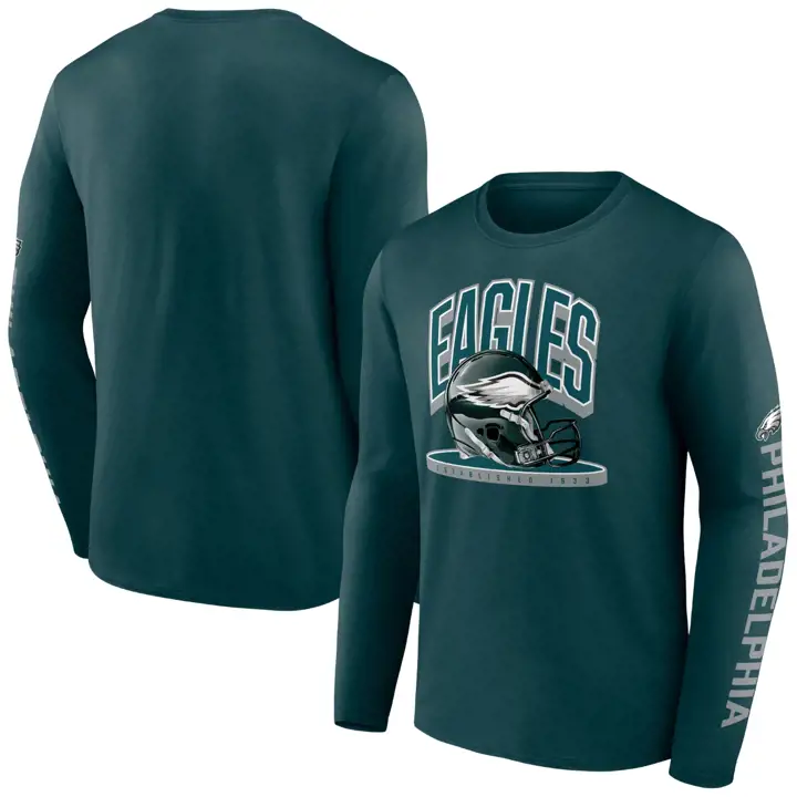 T-shirt à manches longues Fanatics Fundamentals Casque Eagles NFL pour homme