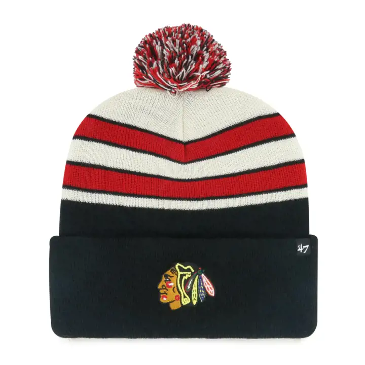 CHICAGO BLACKHAWKS LNH Bonnet pompon en tricot MB Noir/ rouge/ naturel