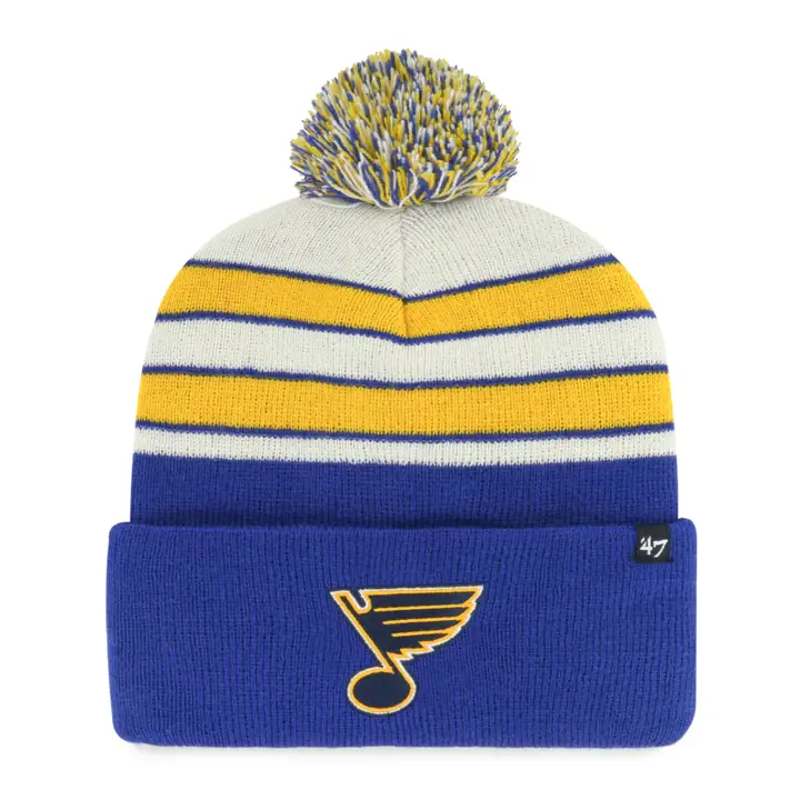ST LOUIS BLUES LNH Bonnet tricoté à pompon MB Rbl/gl/naturel