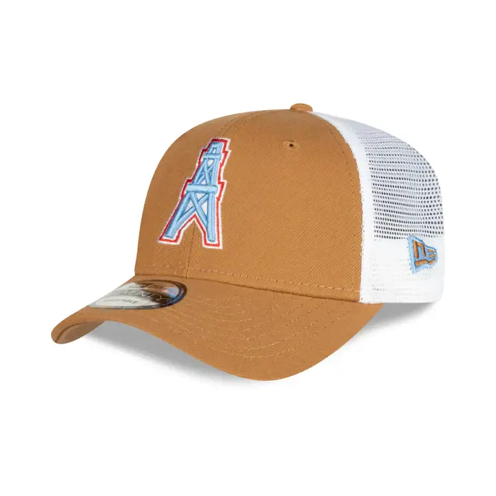 HOUSTON OILERS NFL Casquette de camionneur en bronze NE 2.0 Historique CAMEL/WHT