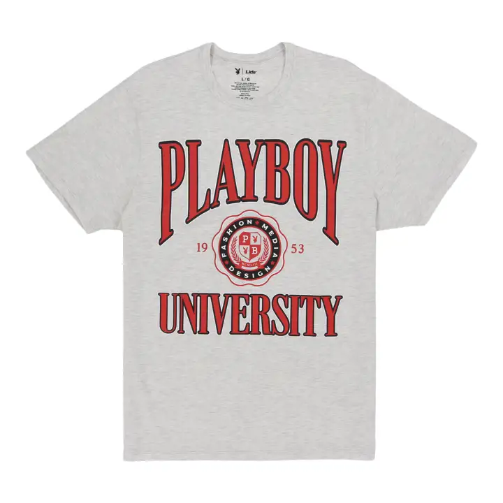 T-Shirt Col Rond Motif Blason Playboy Gris/Rouge