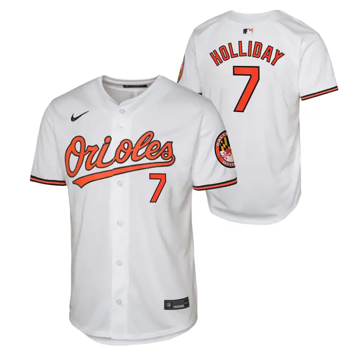 Maillot de match jeune joueur MLB des Orioles Jackson Holliday blc