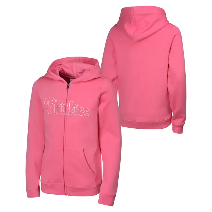 Sweat à capuche zippé Philadelphia Phillies MLB pour jeune fille, motif Wordmark, rose