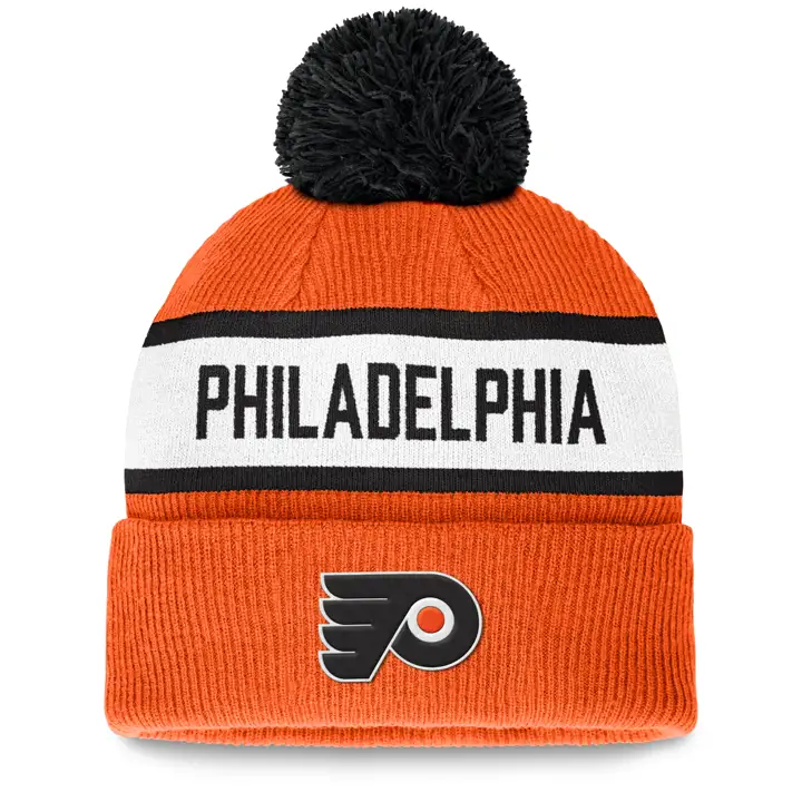 Philadelphia Flyers NHL Bonnet fondamental à revers avec pompon ORG/BL