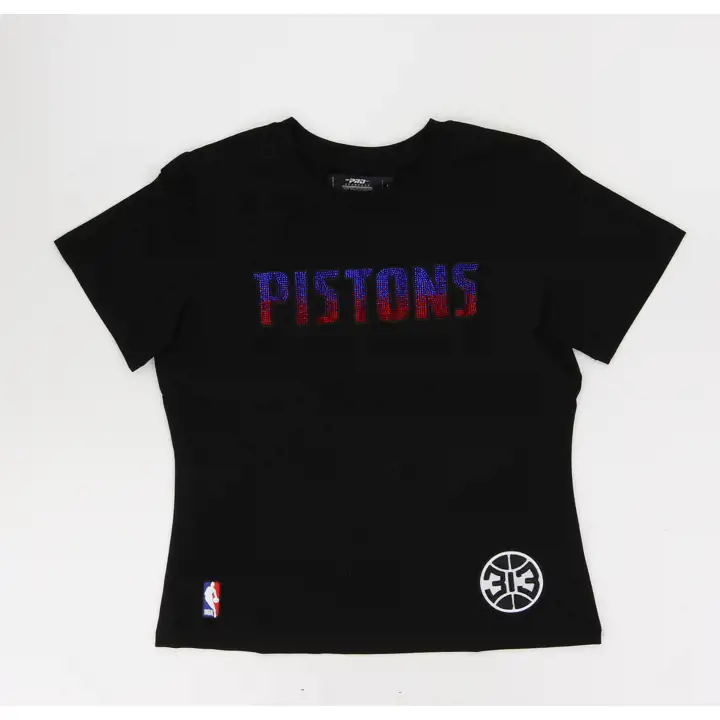 DETROIT PISTONS NBA T-SHIRT FEMME COUPE AJUSTÉE JEWEL MANCHES COURTES NOIR WORDMA