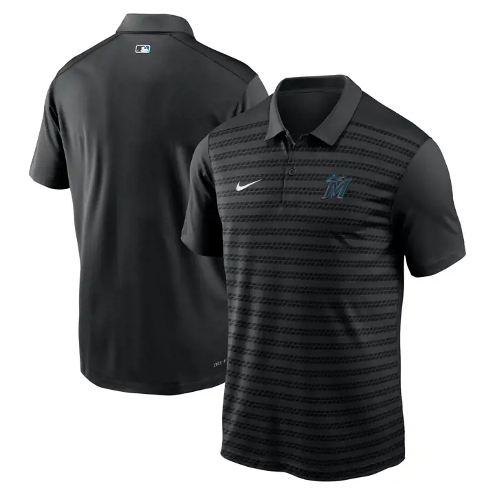 Miami Marlins MLB Nike AC Victory Stripe Polo Noir