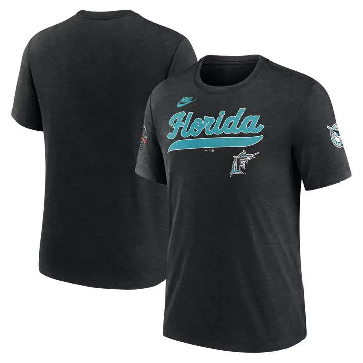 T-shirt triblended Nike Coop Era MLB des Florida Marlins - Noir