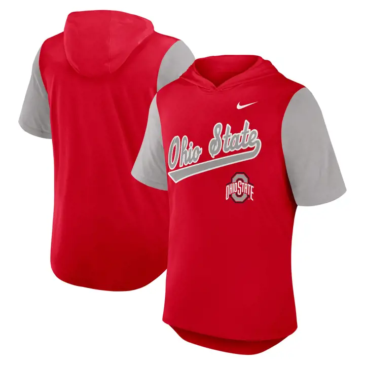 T-shirt à capuche Ohio State Buckeyes NCAA Dri Fit manches courtes 25 ROUGE/GRIS