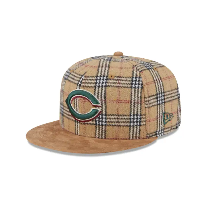 CINCINNATI REDS MLB TAN PLAID/SUEDE 59FIFTY TAN/TAN/GRN