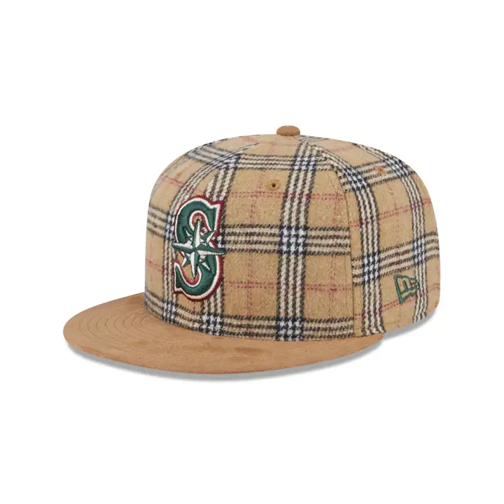 SEATTLE MARINERS MLB TAN PLAID/SUEDE 59FIFTY TAN/TAN/GRN