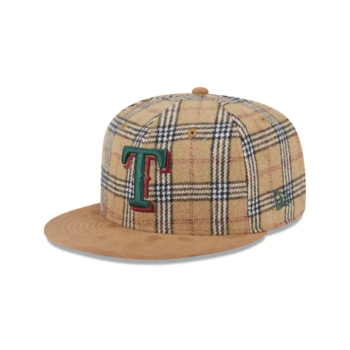 TEXAS RANGERS MLB TAN PLAID/SUEDE 59FIFTY TAN/TAN/GRN