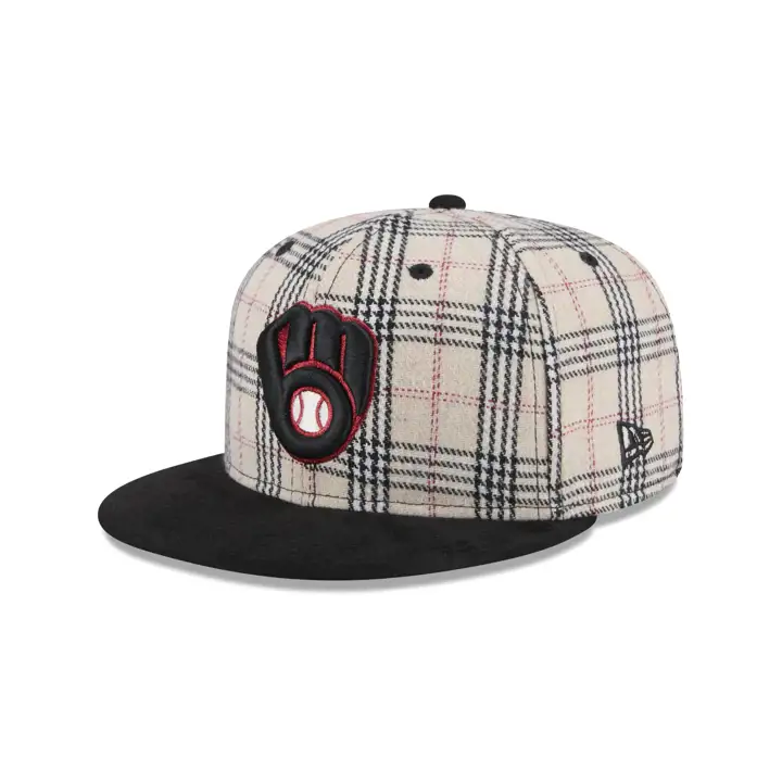 MILWAUKEE BREWERS MLB CARREAUX/DAIM BLANC 59FIFTY BLC/NOIR/VERT